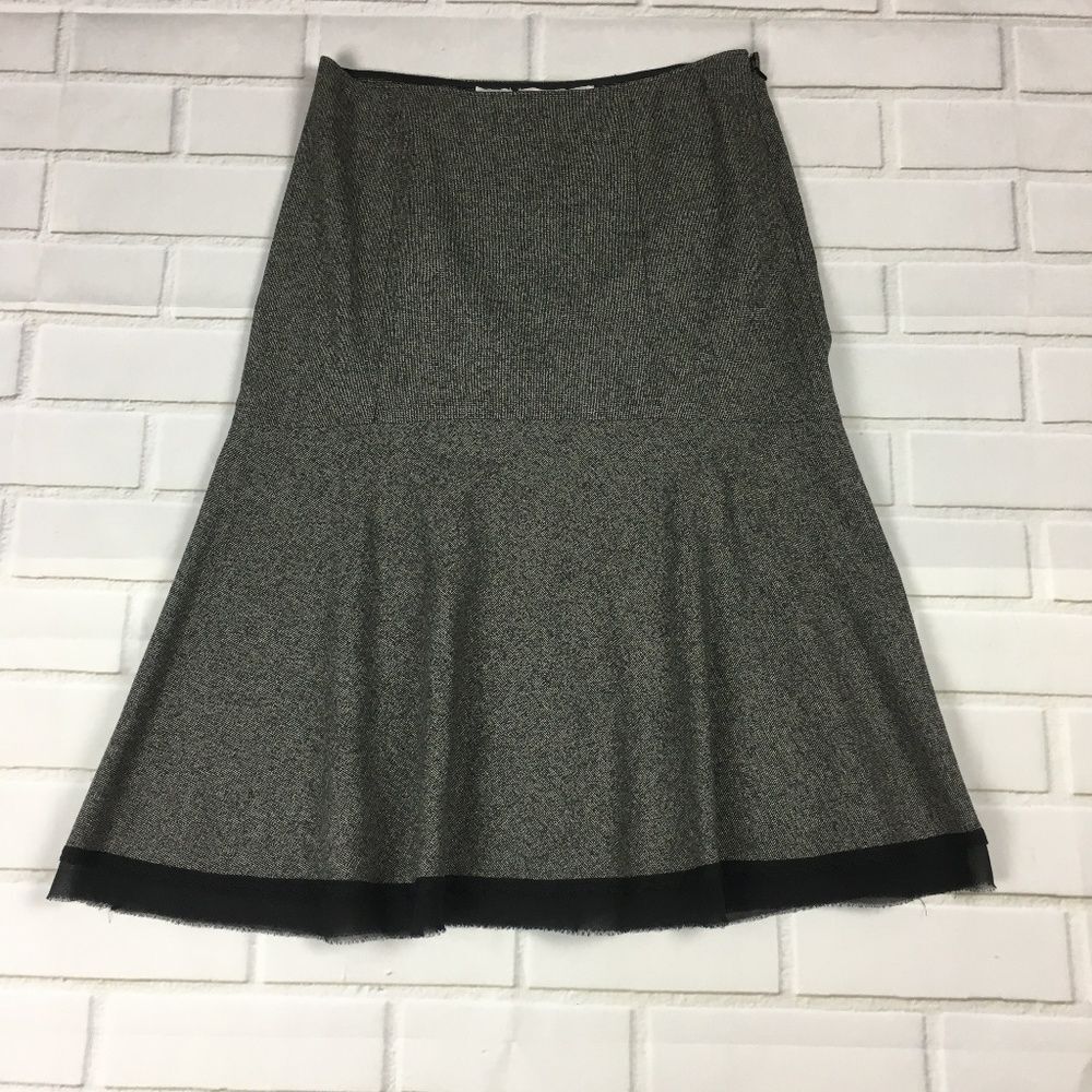 Preppy Nine West Black Lace Trim Flare Midi Skirt womens XS S Knee Length